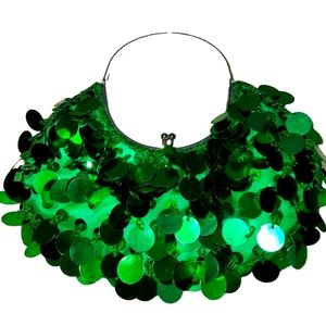 New York & CO Beaded Sequin Green Purse with Metal Handle Evening Bag HTF!